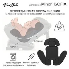 Автокресло MINORI ISOFIX 360° BAMBOLA 0-36 кг Светло Серый