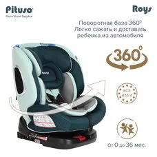 Автокресло поворотное Roys IsoFix Pituso Изумрудно-Серый 0-36 кг