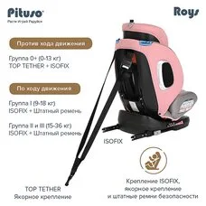 Автокресло поворотное Roys IsoFix Pituso Розово-Серый 0-36 кг