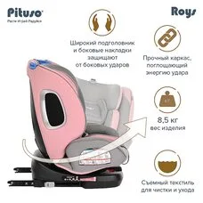 Автокресло поворотное Roys IsoFix Pituso Розово-Серый 0-36 кг