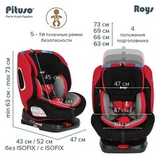 Автокресло поворотное Roys IsoFix Pituso Рубиново-Серый 0-36 кг