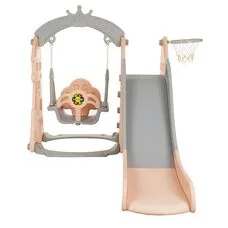 Игровой комплекс Горка-качели, баскетбольное кольцо ЗАМОК Pituso Бежевый/серый