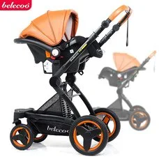 Коляска трансформер 3в1 Belecoo X6 экокожа рыжая