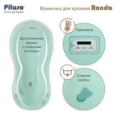 Ванночка для купания RONDA PITUSO слив/термометр 101 см Мятный