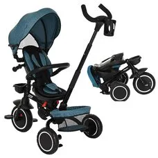 Велосипед детский складной с родительской ручкой Elite PITUSO Plus Teal Blue